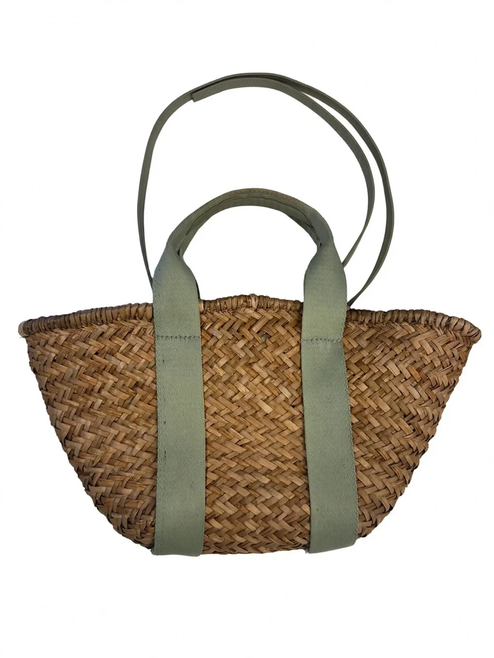 Zara Natural Straw Tote with Sage Green Straps